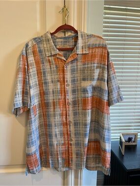 Tommy Bahama Orange, Gray & Blue Plaid Short-Sleeve Button-Down